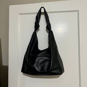 Black Slouch Hobo Vegan Leather Bag with Knotted Strap